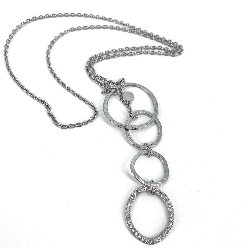 Chico's Women's‎ Long Chain Four Circle Necklace Hammer Texture Circles Pendant
